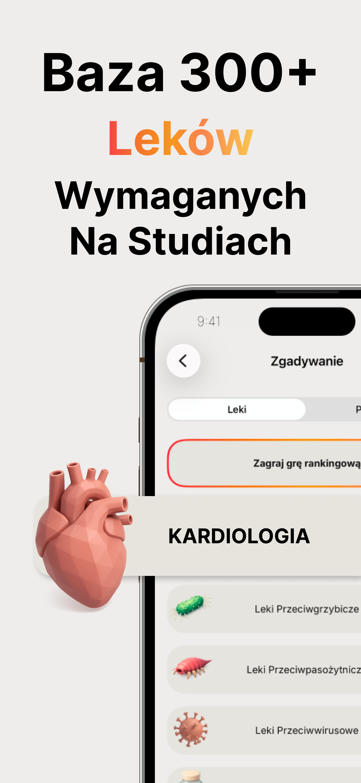 Ekran biblioteki leków w aplikacji MedQuiz